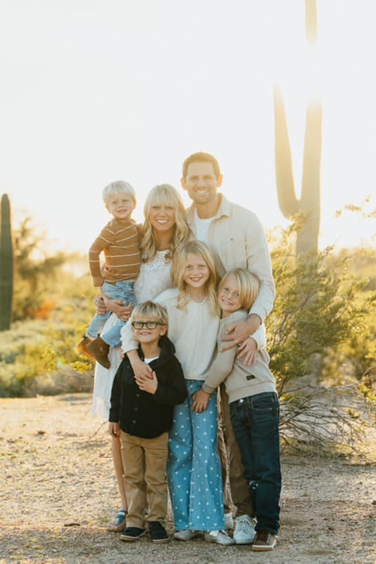 Scott Donnell with his wife Amy and their four children in the Arizona desert.